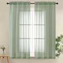 LIVEKID Sage Green Sheer Curtains 63 Inch Length for Bedroom - Light Filtering Short Curtains 2 Panels Elagant & Airy Breathable Voile Textured Soft Rod Pocket Half Window Treatments, W42 x L63