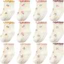 Baby Toddler Girls Socks Grip Ruffle Non Slip Girls Cotton 12 Pack Socks for Kids Cute Ankle 6M-7Years (Flower Frilly1) 1-3T