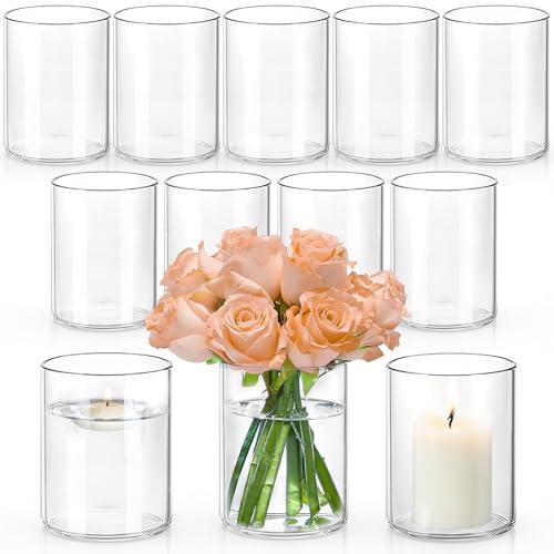 5 Inch Small Glass Cylinder Vases for Centerpieces | 11 pcs Clear Flower Vase for Wedding Decorations, Floating Candle Vases in Bulk, Hurricane Candle Holders for Table, Home Décor