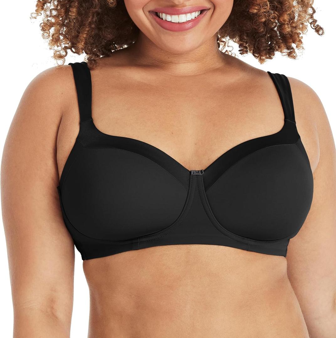 Playtex Women's Secrets Balconette Full-Coverage Wireless T-Shirt Bra for Full Figures (38DD, Black)