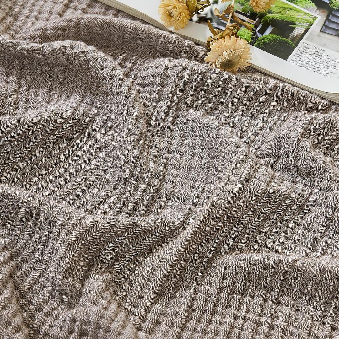 EMME Cotton Muslin King Blanket Breathable Gauze Soft Lightweight Blankets Adults Gifts for Women (Heather Brown, 108"x90")