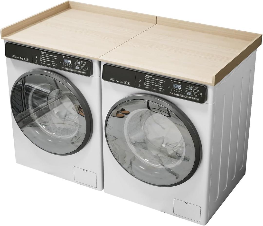 Washer Dryer Countertop Foldable Laundry Countertop Wood Topper with Anti-Slip Pads 54" Width x 27.5" Depth Washer and Dryer Covers for Laundry Hamper Room Counter Organization (Natural)