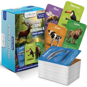 smart scribbles Thick Flash Cards for Toddlers - First 100 Animals, Montessori Learning Toys & Educational Games, Ages 18 Months-99 Years, Home Schooling, Speech Therapy Toy