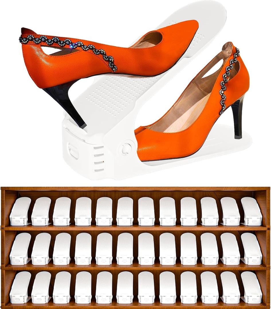 Yashong Shoe Slots Organizer, 36PCS Adjustable Double Layer Stack Shoe Rack, 50% SpaceSaving Storage Rack Holder, White