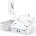 NTONPOWER 15 FT Flat Extension Cord with 8 Widely Outlets 3 USB Ports (1 USBC), 1080J Surge Protector Power Strip, White Desk Charging Station Dorm Room Essentials