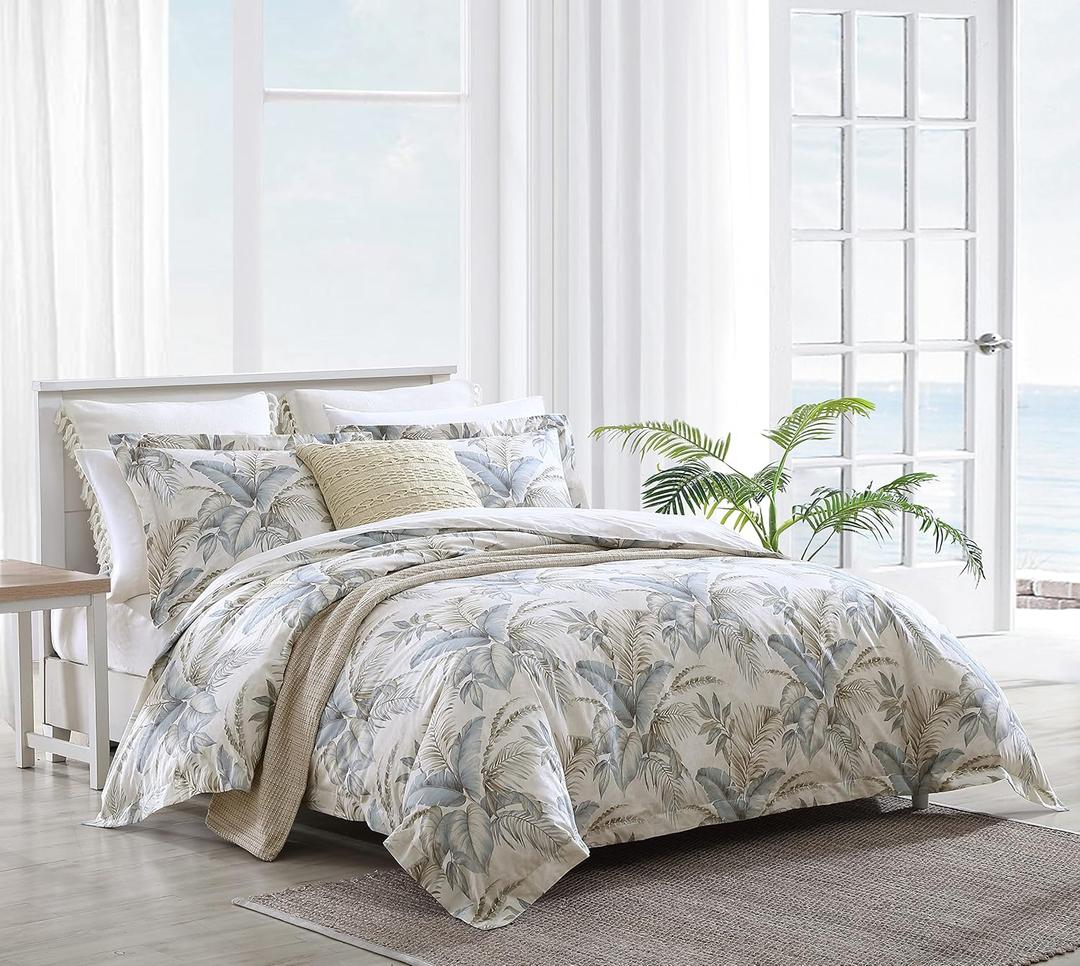 Tommy Bahama - Queen Comforter Set, Reversible Cotton Bedding with Matching Shams, Super Soft Bedding Set (Bakers Bluff Blue, Queen) (Off White/Blue/Grey)