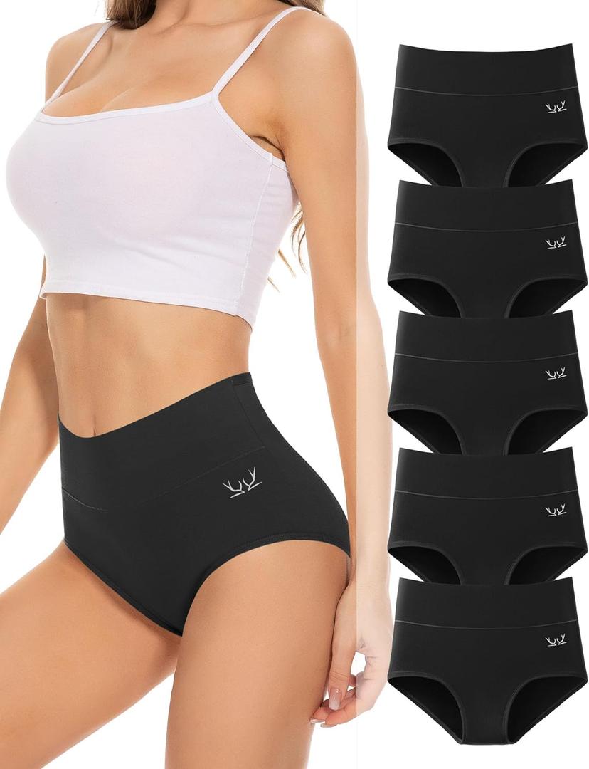 RUIXUE Women's Underwear High Waisted Ladies Cotton Panties Breathable Stretch Full Coverage Postpartum Brief 5 Pack