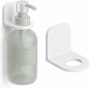 [Strong Adhesive] Shower Bottle Holder Wall Mounted, [Fits Most Pump Bottles] Drill-Free Soap Dispenser Rack for Bathroom & Kitchen, Minimalist Lotion & Shampoo Hook with 2 Size Adapter Rings - 1pcs