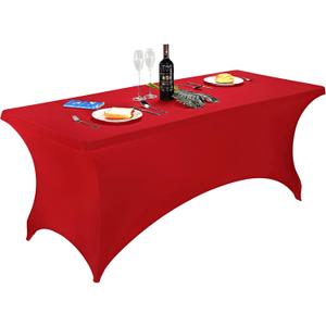 FORLIFE 6FT Rectangular Spandex Tablecloth, Red, Fitted Table Cover for Patio, Universal for Wedding, Banquet, Party