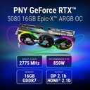 PNY NVIDIA GeForce RTX 5080 Epic-X ARGB OC Triple Fan, Graphics Card (16GB GDDR7, 256-bit, Boost Speed: 2775 MHz, PCIe 5.0, HDMI/DP 2.1, 2.99-Slot, NVIDIA Blackwell Architecture, DLSS 4)