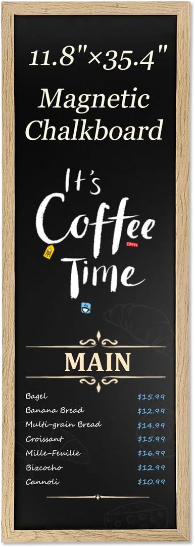 Magnetic Chalkboard for Wall, Long Chalk Board, Wall Hanging Menu for Restaurant, Food Truck, Kitchen, Chalk Board for Kitchen, Bar & Home Decor 11.8" x 35.4"
