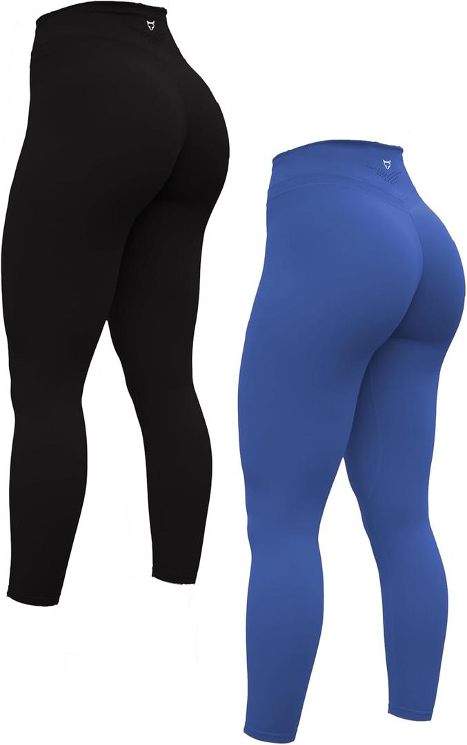 TomTiger High Waist Flare Yoga Pants for Women Bootcut Workout Stretch Tummy Control Leggings (Black/Classic-Blue,S)