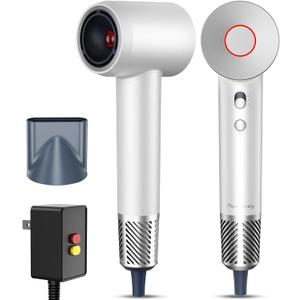 Infrared Hair Dryer, with Magnetic Nozzle - 160000 RPM Quiet lonic Blow Dryer for Women, with Frizz Control & No Heat Damage, Red Light Negative Ions, Fast Drying, for All Hair Types (White)
