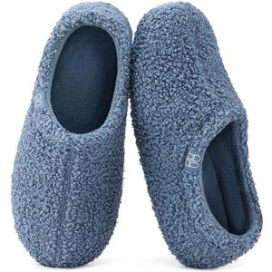 HomeTop Women's Fuzzy Curly Fur Memory Foam Loafer Slippers with Polar Fleece Lining, 7.5