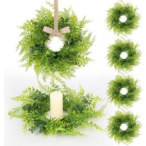 6 Pcs Green Fern Hanging Wreaths Artificial All Seasons Fern Wreath Mini Greenery Hanging Wreath for Pillar Front Door Porch Wall Window Farmhouse All Seasons Decoration