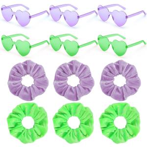 2 x Yunlly 12 Pcs Purple and Green Witch Party Decorations Purple and Green Scrunchies Glasses for Witch Themed Party Favors Accessories Bulk
