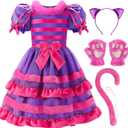 ReliBeauty Cartoon Magic Striped Cat Dress Wonderland Costume for Girls with Headband, Gloves and Tail (8/130)
