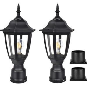 FUDESY Outdoor Post Lights, Electric Exterior Lamp Post Light Fixture with Pier Mount Base, LED Bulb Included, Anti Corrosion Black Plastic Materials, Pole Lanterns for Garden, Patio, Pathway