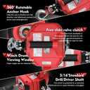 Portable Drill Winch of 1000 Lbs, Red Handheld Drill Winch with 40 Foot Synthetic Rope, Rotate The Hook 360 Degrees, for Lifting & Dragging(Red)