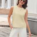 MAKABO Women's Linen Tank Tops Crew Neck Vest Top Office Work Sleeveless Blouses (Medium, Beige)