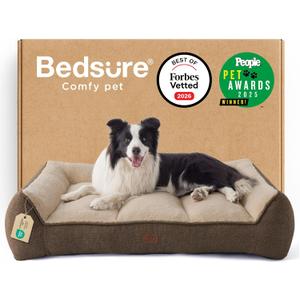 Bedsure SupportMax Orthopedic Dog Beds Large Sized Dog - Extra Thick Supportive Large Dogs Bed with Waterproof Washable Cover, L Plus Comfort Pet Sofa with Soft Sherpa and Nonskid Bottom, Brown, 38"