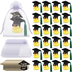 Hollowfly 24 Sets 2026 Graduation Gifts Graduation Rubber Ducks with Grad Cap Sunglasses Chain, Grad Party Favors Bulk for College Party Decor(Green Tassel)