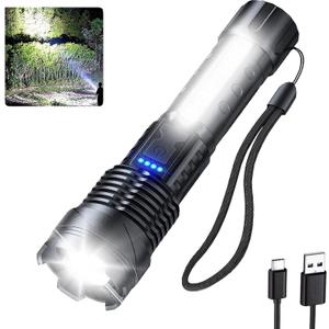 Rechargeable Flashlights 980,000L High Lumens, Super Bright Led Tactical Flashlight Battery Powered with 7 Modes, Side Light, USB C, Waterproof, Zoomable, Powerful Handheld Flash Light (Large)