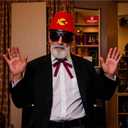 8 Pcs Halloween Old Man Costumes Accessories, Red Fez Hat, Gray Beard Eyebrow, Black Square Glasses, Fake Ears, Long Silk Bow Tie for Halloween Men Cosplay Dress up