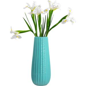 GeLive 8 Inch Ceramic Flower Vase for Home Decor, Teal Vase for Artificial Flowers Bud Hydroponics Plants Ikebana Arrangement, Table Centerpieces Vase (Blue) (Blue 3.7"w X 8.5"h)