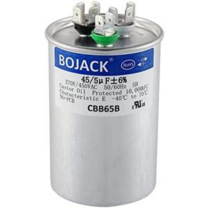 BOJACK 45+5 uF 45/5 MFD ±6% 370V/440VAC CBB65 Dual Run Circular Start Capacitor for AC Motor Run or Fan Start or Condenser Straight