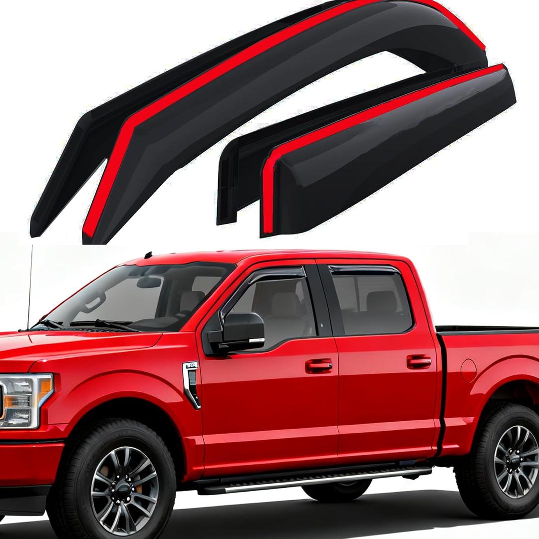 2015-2020 in-Channel Rain Guards Window Visors for Truck Ford F-150 SuperCrew/Crew Cab, Inside Front Rear Window Vent Deflectors Sun Shade Wind Visor Car Accessories, Dark Smoke