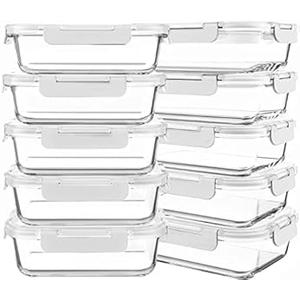 KOMUEE 10 Packs 30 oz Glass Meal Prep Containers, Glass Food Storage Containers with Lids, Airtight Glass Lunch Bento Boxes, Microwave, Oven, Freezer and Dishwasher, White
