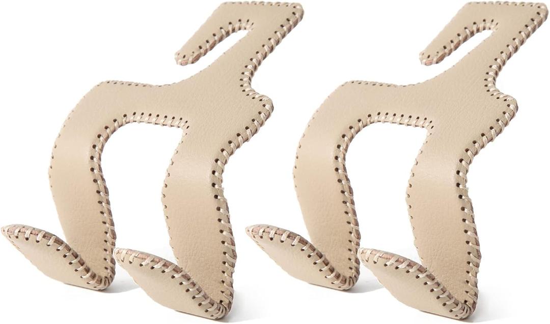 2021 Upgraded Car Purse Hook, 2 in 1 Car Seat Headrest Hooks Durable Hanger Storage Holder Leather Organizer for Hanging Grocery Bags, 2 Pack, Beige