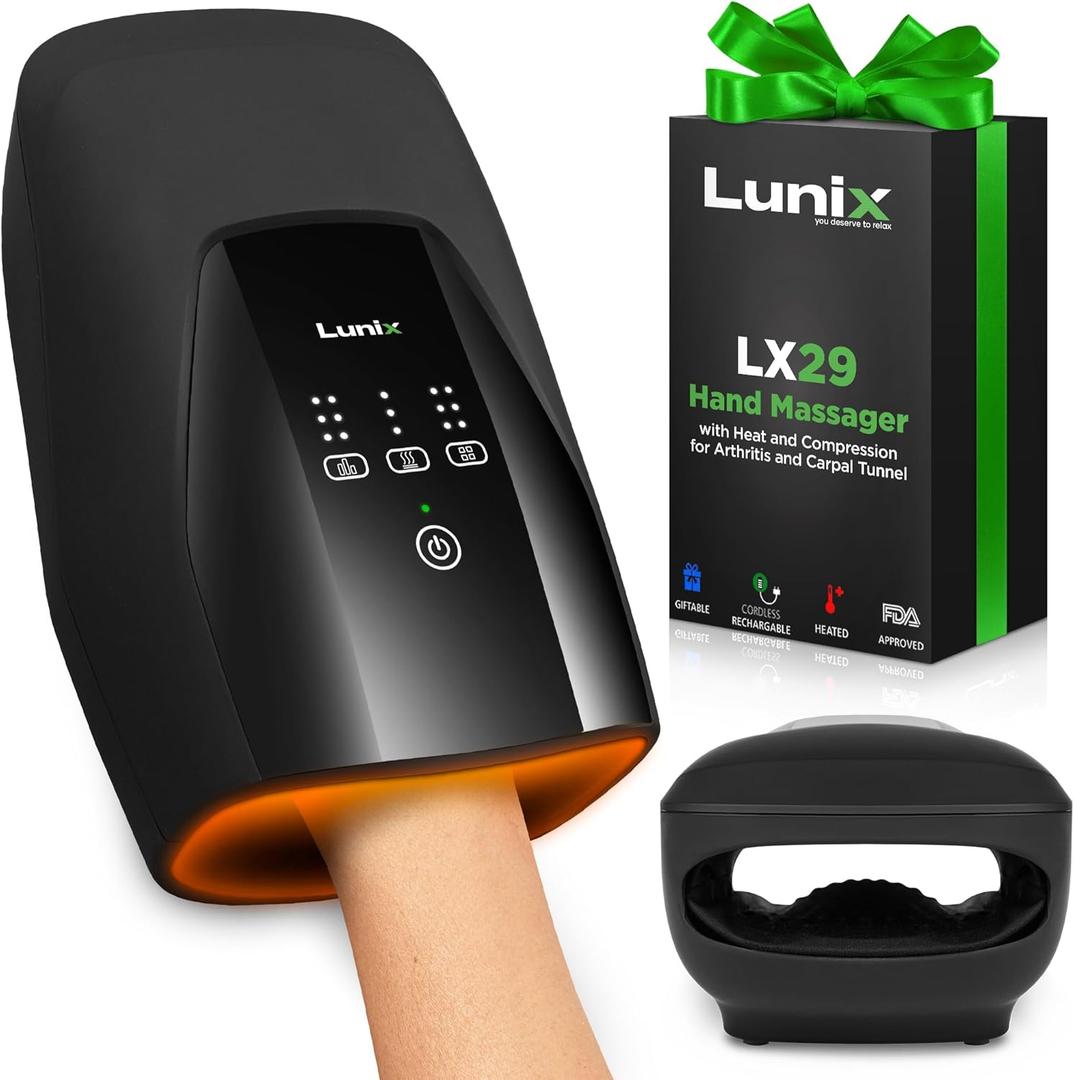 Lunix LX29 Cordless Electric Hand Massager with Shiatsu, Heat and Compression, Pressure Point Therapy for Arthritis, Pain Relief, Carpal Tunnel and Finger Numbness, Gifts for Women Men