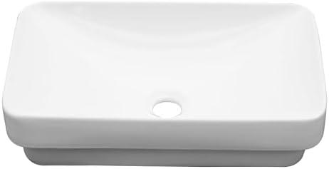 Lordear Vessel Sink Bathroom Semi Recessed Sink 19 x 12 Inch Rectangular White Ceramic Vessel Sink Modern Vanity Sink Bath Wash Sink Bowl Above Counter Basin