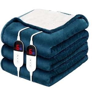 HOW'S MY HOUSE Heated Blanket 90" x 100", Dual Control Electric Blanket King Size with 10 Time Settings & 6 Heating Levels, Over-Heat Protection, Flannel Sherpa Super Cozy with ETL Certification, Blue