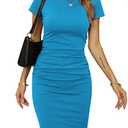 Missufe Women's Ruched Casual Sundress Knee Length Bodycon Sheath Dress (Acid Blue, Small)