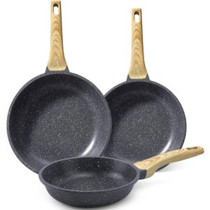 GiPP Non Stick Frying Pan Set - 8" 9.5" 11" Granite Nonstick Pan Skillet, Non Toxic Pans for Cooking, Omelette Pan with Stay Cool Handle, Induction Compatible, PFAS/PTFE/PFOA Free, Grey (Gray)