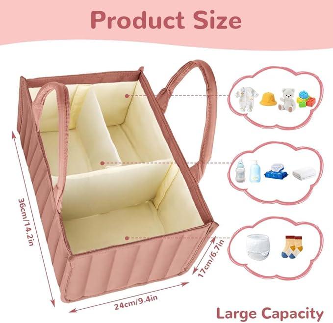 Nappy Caddy, Baby Diaper Caddy Organizer, Foldable Bag Organizer with Compartments, Baby Wipes Bag for Mum to Be, size 15"x10"x7"