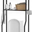3-Tier Over The Toilet Storage, Space Saver Metal Bathroom Shelves, Freestanding Above Over Toilet Storage Shelf with 4 Hooks for Bathroom, Black