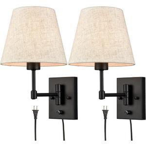 SAMTEEN Swing Arm Wall Sconces Set of Two Modern Black Sconce Light Plug in Wall Sconce with Shade, Black Swing Arm Wall Lamp with Plug in Cord for Bedroom Foyer Living Room SAMTEEN Swing Arm Wall Sconces Set of Two Modern Black Sconce Light Plug in Wall Sconce with Shade, Black Swing Arm Wall Lamp with Plug in Cord for Bedroom Foyer Living Room
