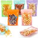 100 Pack Mylar Bags for Food Storage with Window,7x10 Inch Resealable Valentine Treat Bags for Small Susiness,Smell Proof Zipper Bag Various Sizes,Stand Up Pouches for Coffee,Snack (Orange)