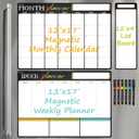 Magnetic Dry Erase Monthly Calendar Set - 17"x12" Monthly and Weekly Calendar, 4"x12" List Board for Fridge - 6 Extra Fine Point Markers Included - Shipped Flat