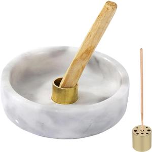Palo Santo Holder, Natural Marble Incense Burner for Palo Santo Sticks, Handmade Stick Incense Holder Ideal for Smudging, Incense Burning, Decoration (Natural White & Grey)