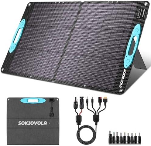 SOKIOVOLA N-Type 16BB 100W Portable Solar Panel for Power Station,ETFE Portable Foldable Solar Charger NextGen 25% High Conversion IP68 Waterproof Solar Panel for Camping Outdoor RV Blackout