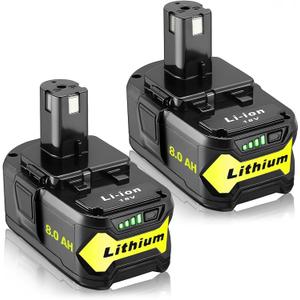 Replacement for Ryobi 18V Battery: 8.0Ah Replace Compatible with Ryobi Lithium Battery P107 P108 Cordless Power Tools with LED Indicator Light 2 Pack