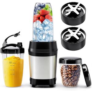 Nahida Blender for Smoothies, 1200W Smoothie Blender for Ice Crushing, Blenders with (2) 6-Fin Blades, Personal Blenders for Kitchen with 23oz, 32oz, 37oz Easy Go Cups for Juices, Silver