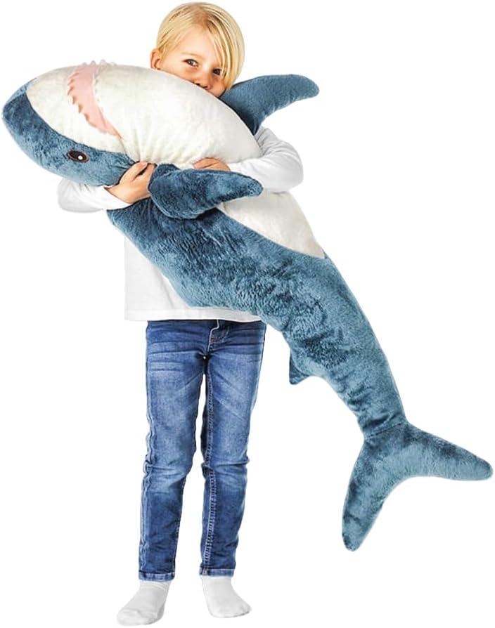 39.3-Inch SharkPlush Toy Giant SharkStuffed Animal Soft SharkPillow Cushion Shark Plush Pillow Chubby Stuffed Shark Toy Bedtime Gift Throw Pillow for Home Room Dcor Kids (X-Large)