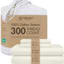 Threadmill Cotton Full Size Sheet Set | 100% Cotton Sheets for Full Size Bed | Damask Jacquard Full Bed Sheets Set with 16 Deep Pocket | Soft Sateen Weave 4-Piece Cooling Bedding Set | Ivory