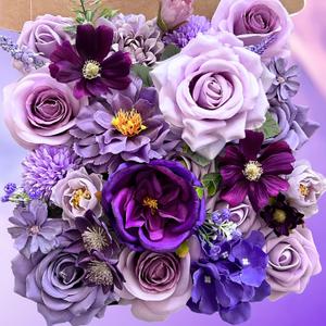 ASTRYAS Purple Artificial Flowers Combo Mix Fake Roses Faux Peony Silk Dahlia with Stems for DIY Wedding Bouquets Centerpieces Arrangements Bridal Shower Party Home Decorations Floral Arrangements